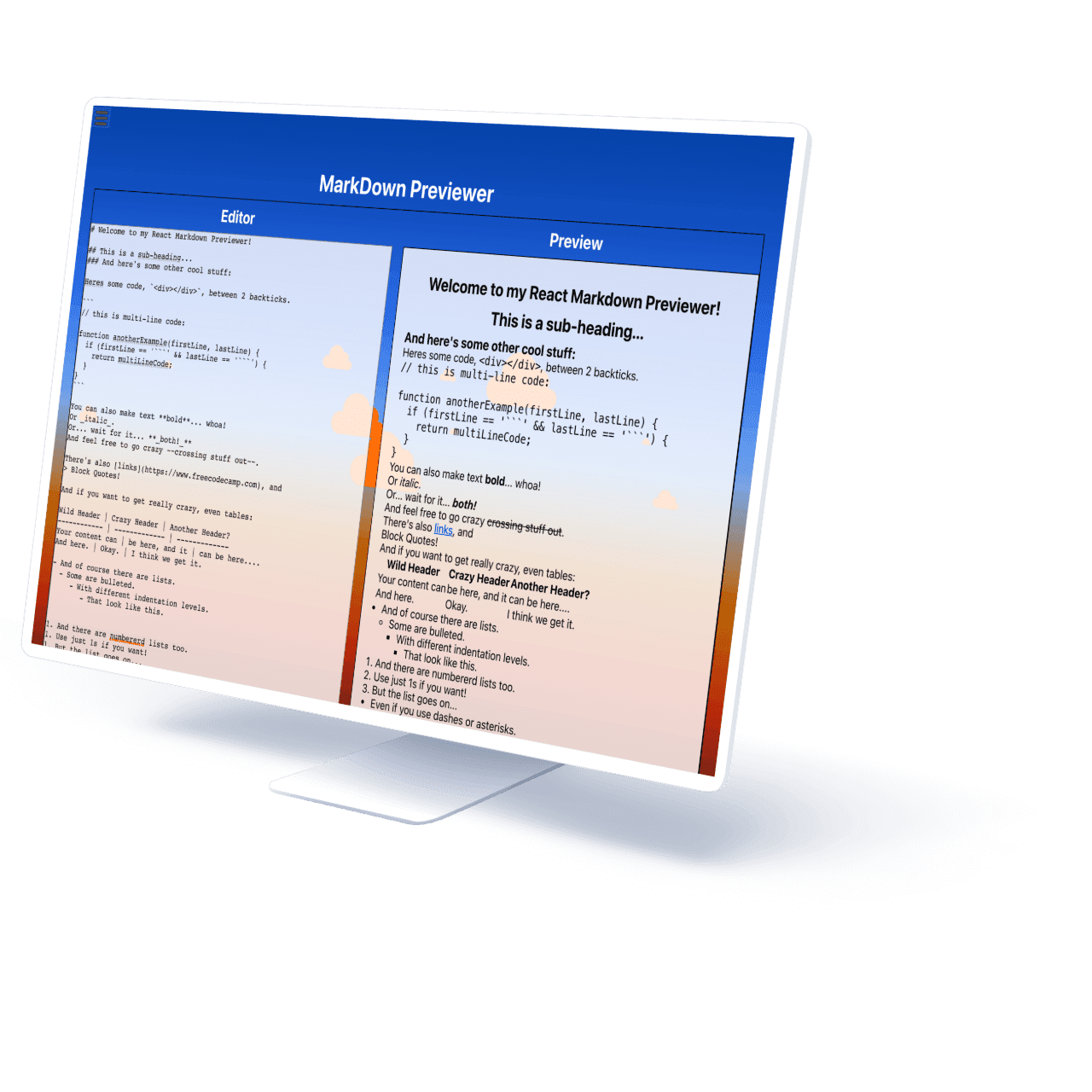 FreeCodeCamp Markdown Project Mockup